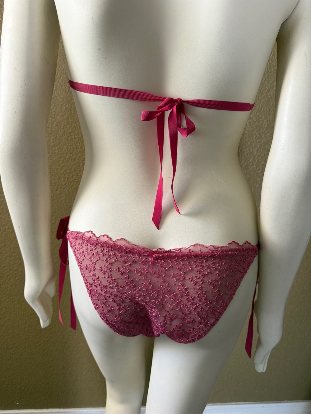 Beach Bunny Hot Pink Lace Heart Charm Bikini Top & Bottom Set - Picture 2 of 3